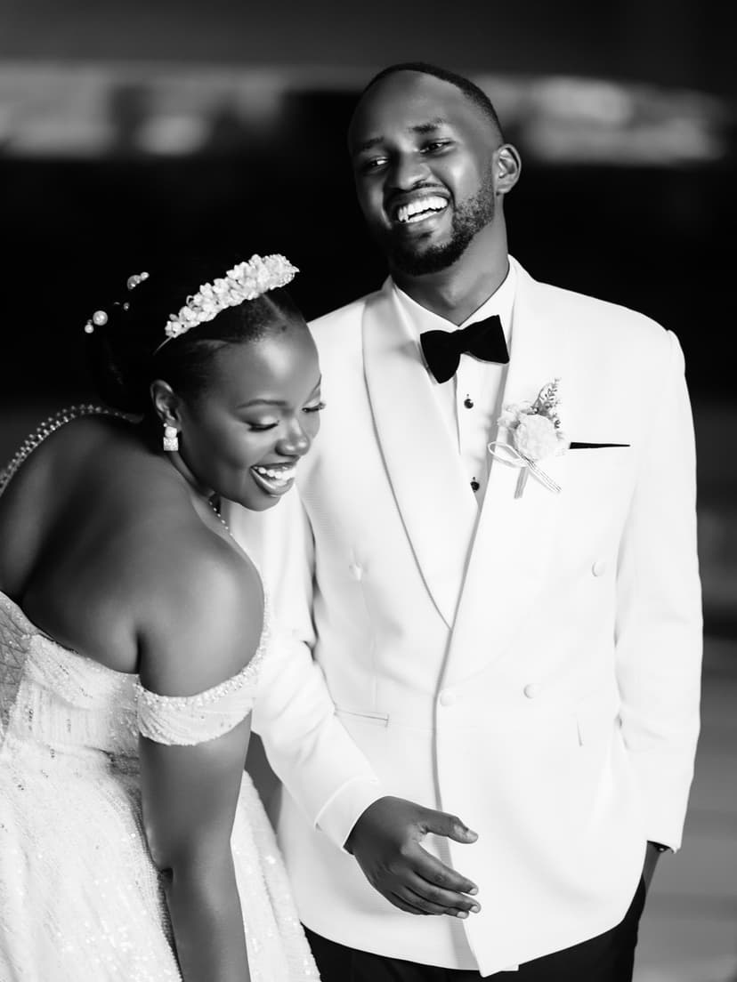 Joyful couple laughing together